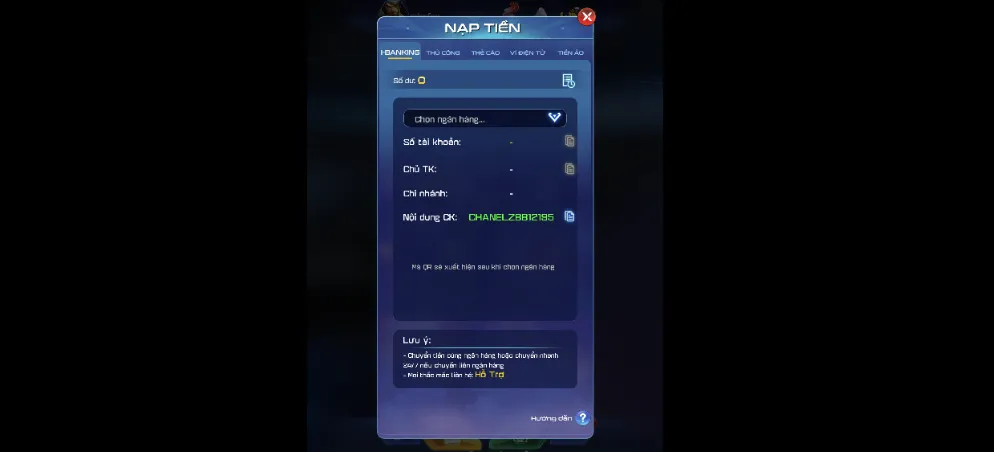 Hướng dẫn nạp tiền tại Win79