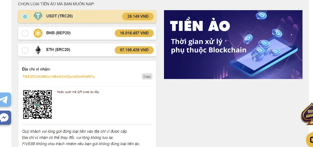 Những bước nạp, rút tiền khi tham gia trải nghiệm Five88